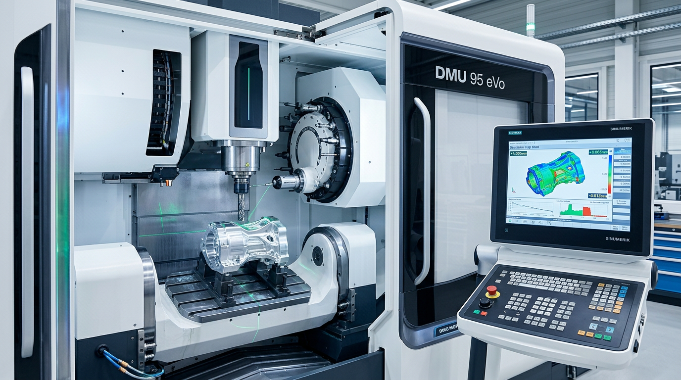 Hybrid machining center that combines 5-axis milling with integrated laser measurement and on-machine inspection probing